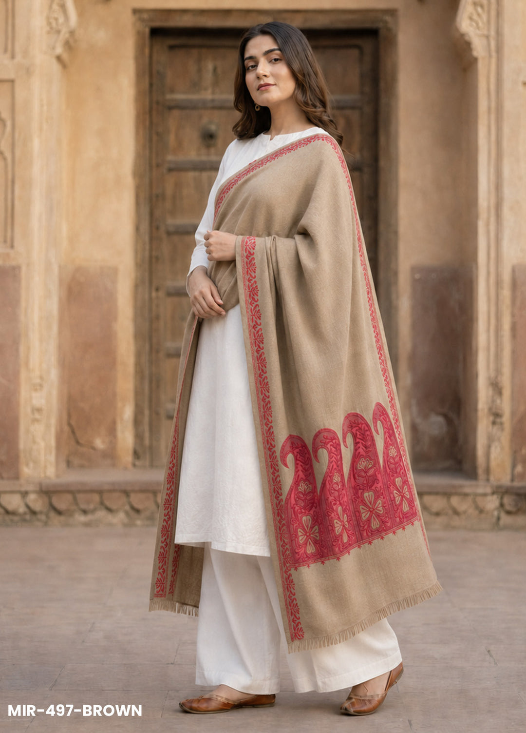 Sanaulla Exclusive Range RTW Printed Woven 1 Piece Shawl MIR-497-BROWN - Winter Collection