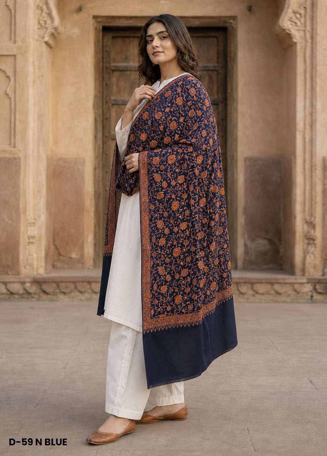 Sanaulla Exclusive Range RTW Printed Woven 1 Piece Shawl D-59N BLUE - Winter Collection