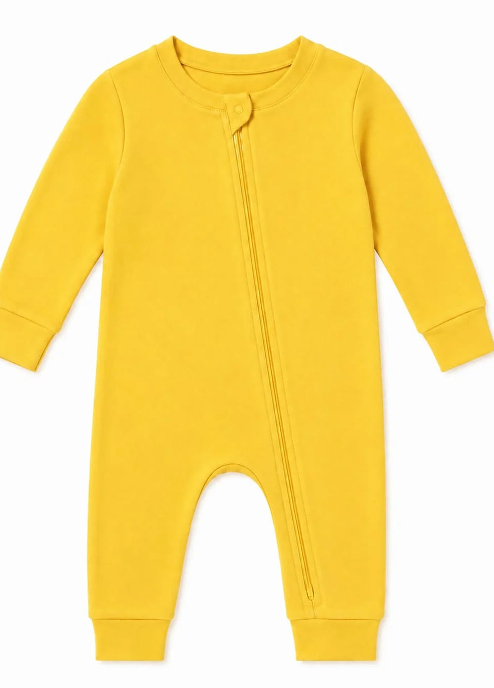 Lambkin Kids RTW Solids Cotton 1 Piece Yellow Zipper Romper - Casual Collection