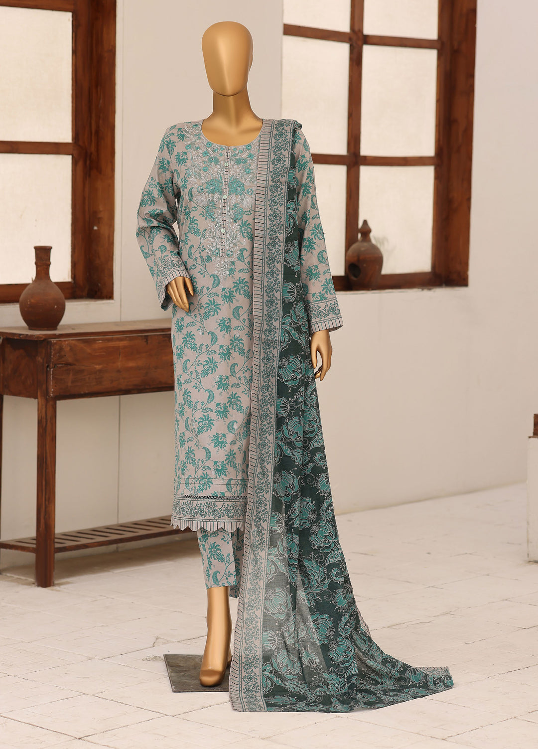 Identic by HZ Textiles Unstitched Embroidered Cotton 3 Piece Suit HZ26UCI PDW 3329-B - Casual Collection