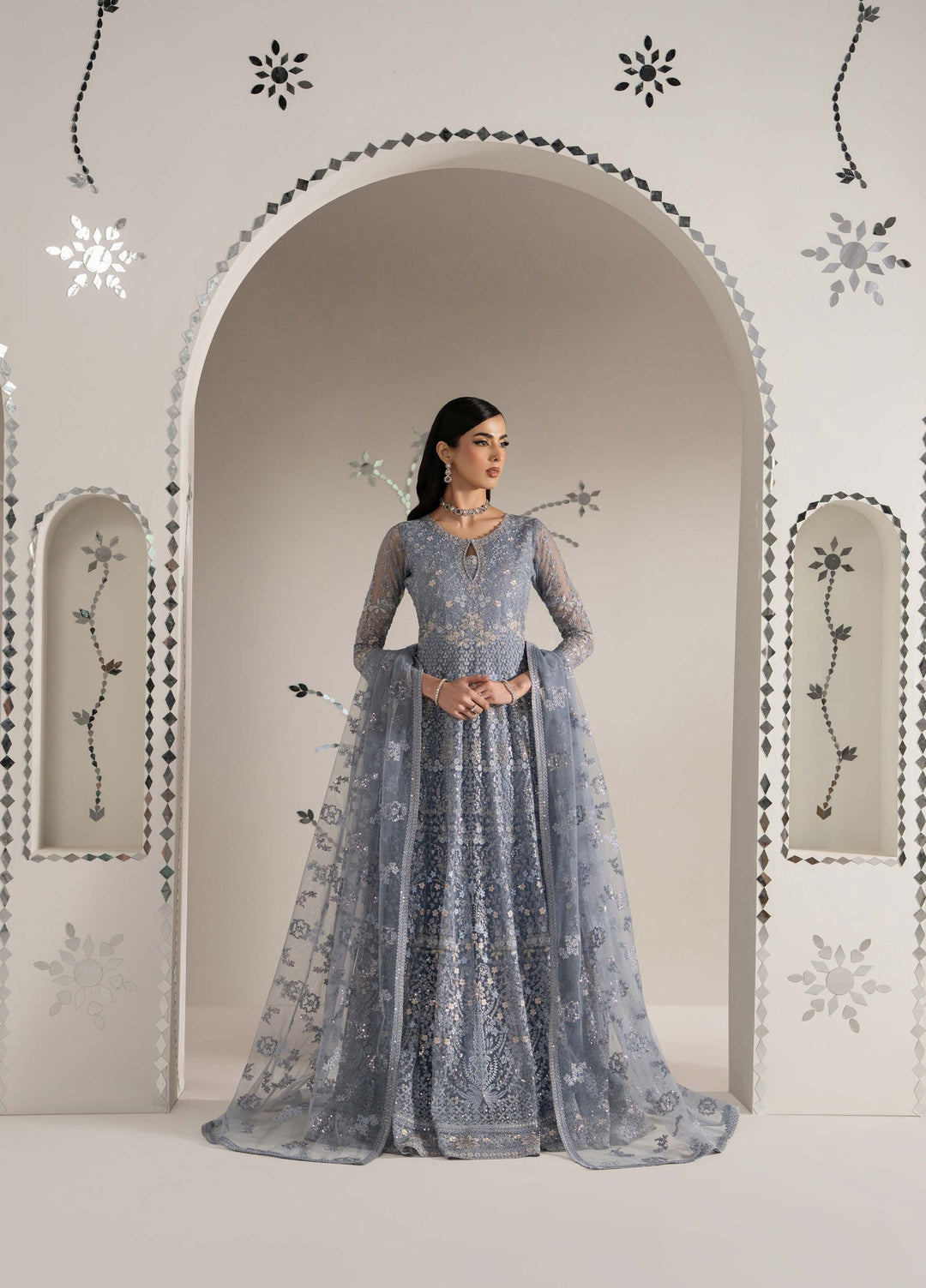 Shehnai by Lavish Premium Unstitched Embroidered Organza 3 Piece Suit LVP26USO SH-04 AAB-E-NEEL - Wedding Collection