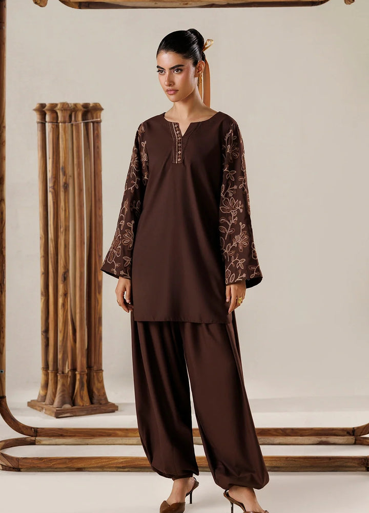 Azure Women RTW Embroidered Poly Co-Ord Sets Suit Mocha - Casual Collection