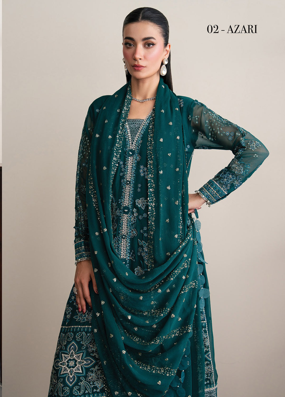 Kalani by Xenia Formals Unstitched Embroidered Chiffon 3 Piece Suit XE26UKW 02-Azari - Wedding Collection