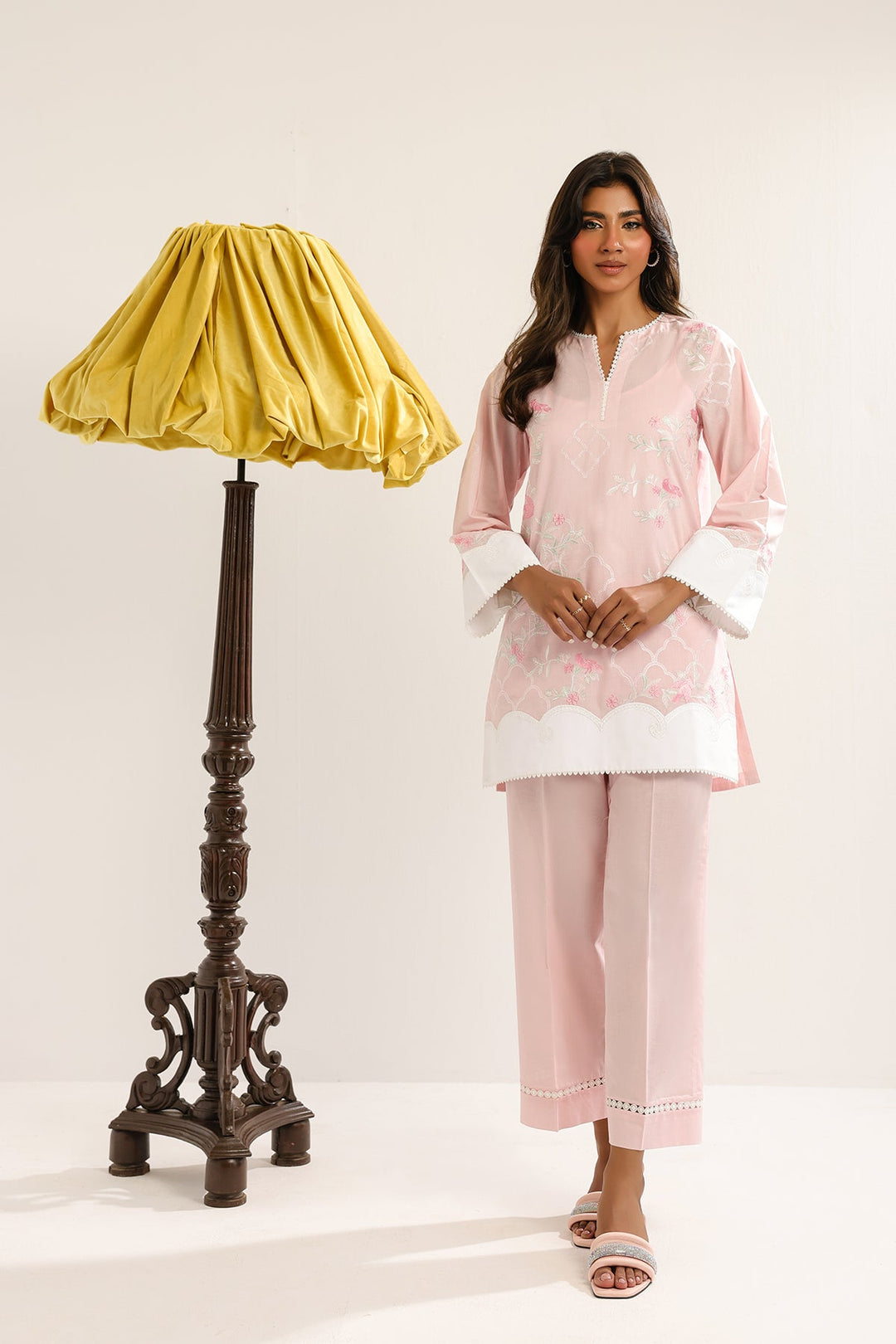 Pret Essentials by Sahar Womens RTW Embroidered Cambric 2 Piece Suit Rosé Jahan - Casual Collection