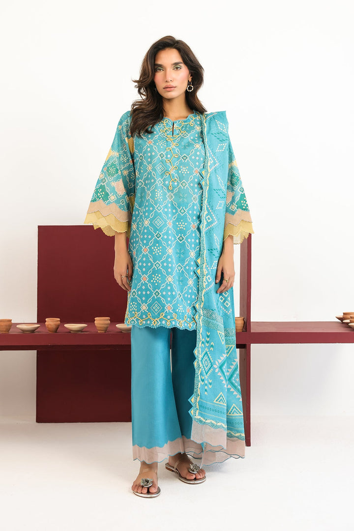 Rhea by Sahar Unstitched Lawn 3 Piece Suit Aqua Geometry - Casual Collection