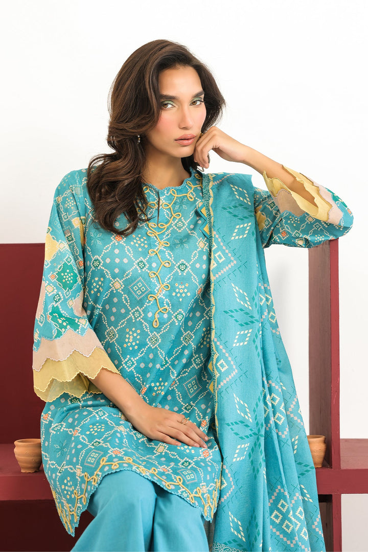 Rhea by Sahar Unstitched Lawn 3 Piece Suit Aqua Geometry - Casual Collection