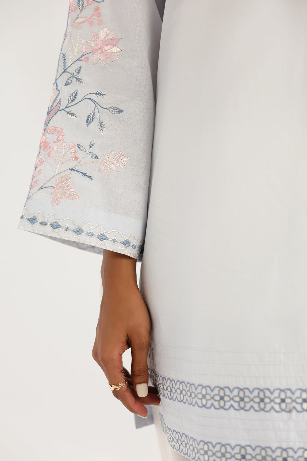 Pret Essentials by Sahar Womens RTW Embroidered Cambric 2 Piece Suit Azure Cloud - Casual Collection