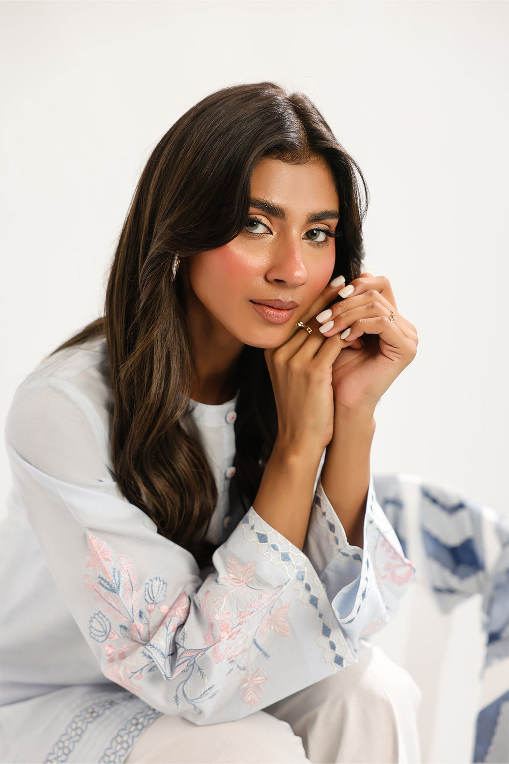 Pret Essentials by Sahar Womens RTW Embroidered Cambric 2 Piece Suit Azure Cloud - Casual Collection