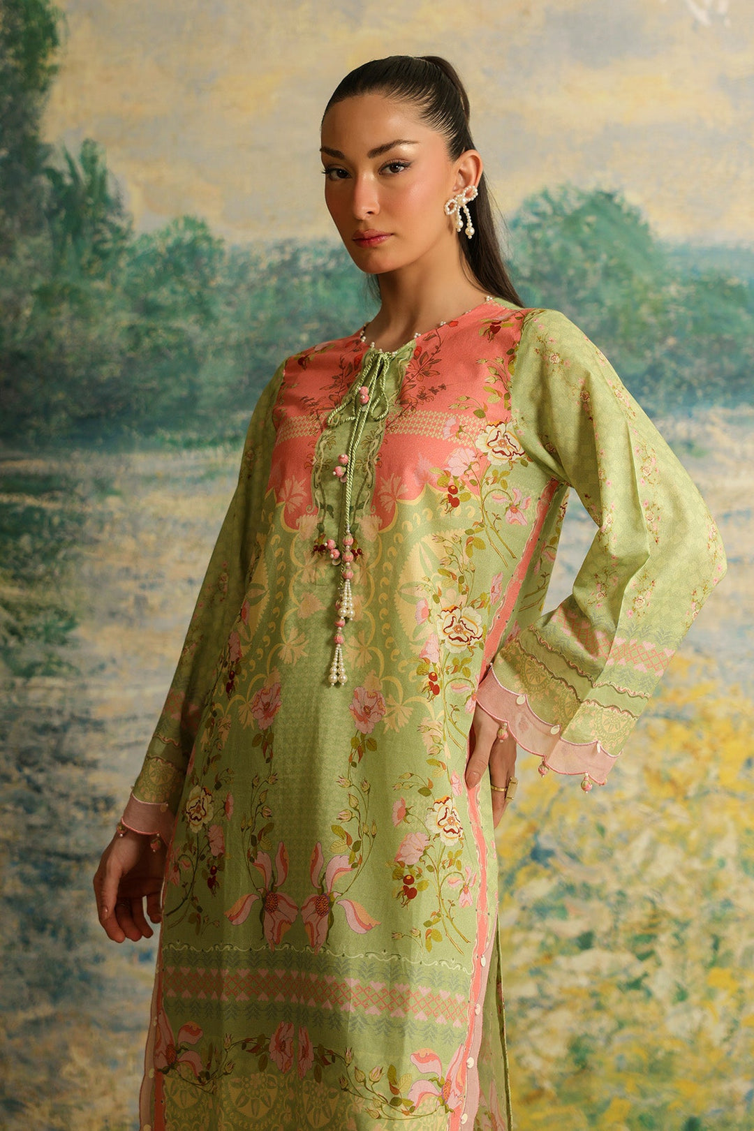 Rhea by Sahar Unstitched Lawn 2 Piece Suit Olive Blush - Casual Collection