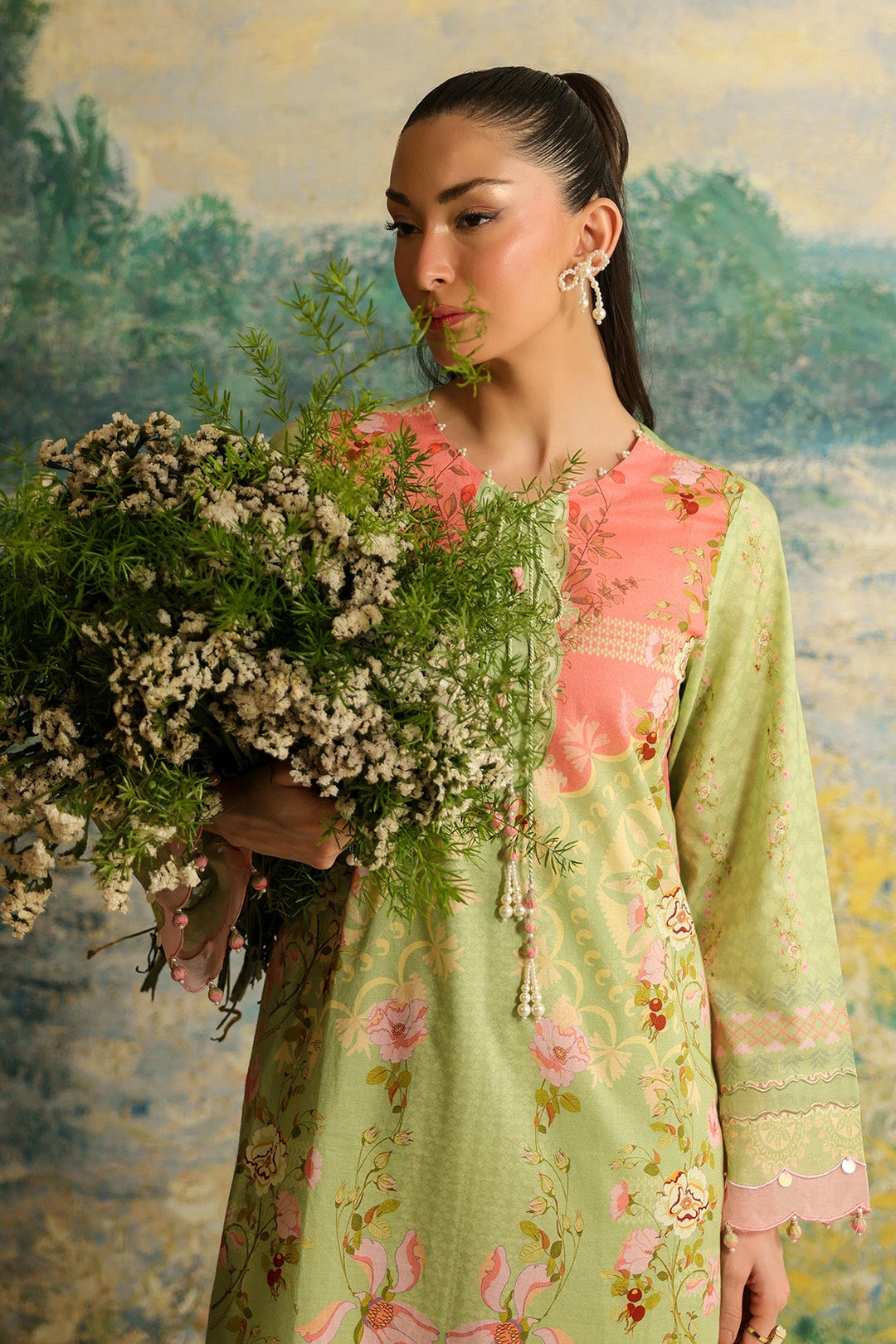 Rhea by Sahar Unstitched Lawn 2 Piece Suit Olive Blush - Casual Collection