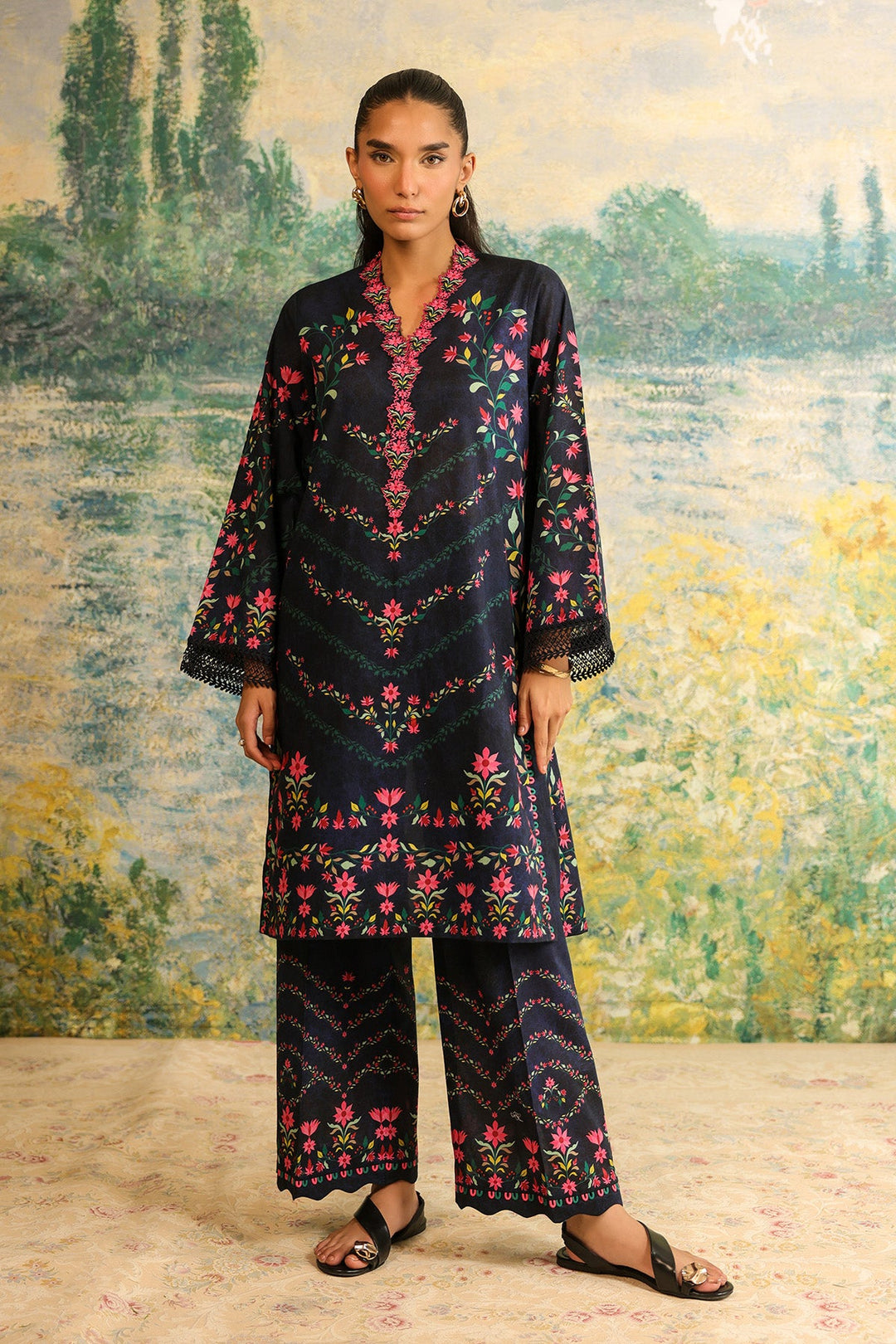 Rhea by Sahar Unstitched Lawn 2 Piece Suit Midnight Garden - Casual Collection