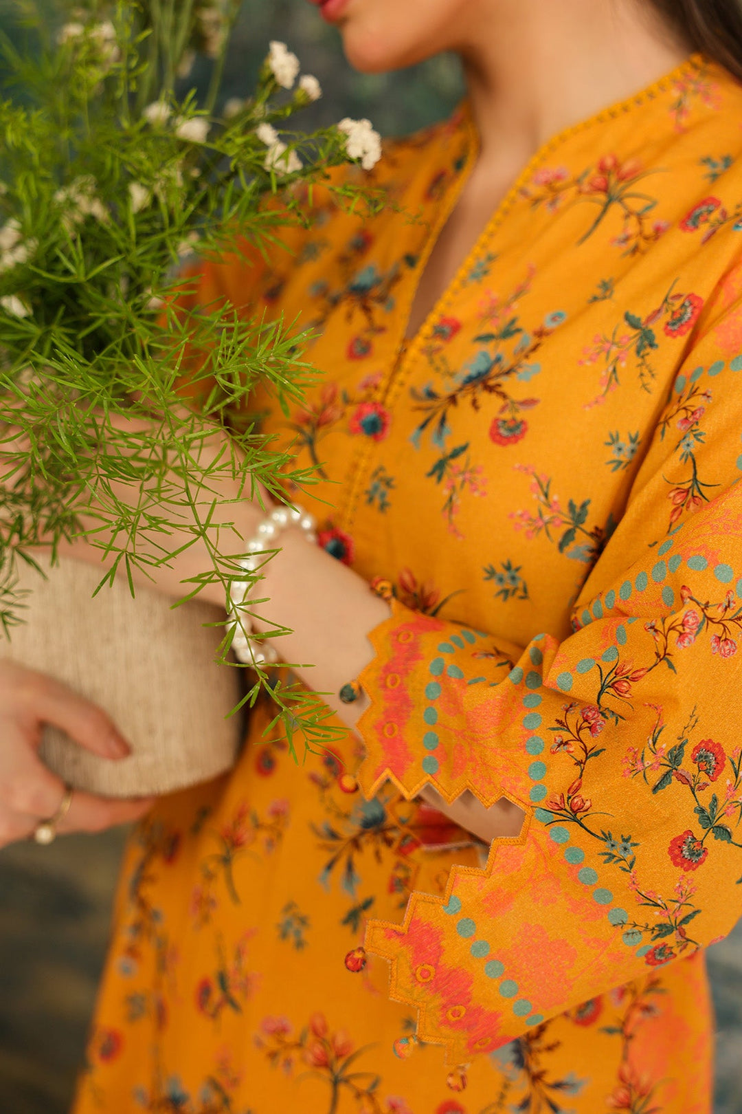 Rhea by Sahar Unstitched Lawn 2 Piece Suit Saffron Bloom - Casual Collection