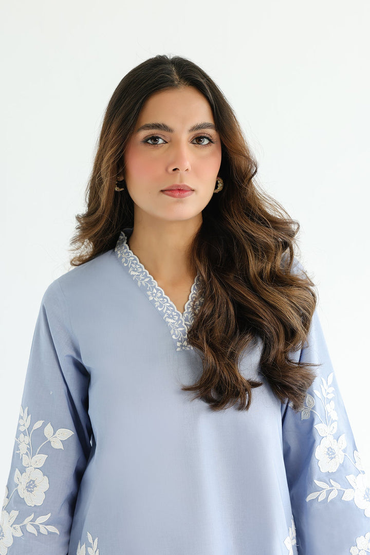 Pret Essentials by Sahar Womens RTW Embroidered Cambric 2 Piece Suit Lapis Flora - Casual Collection