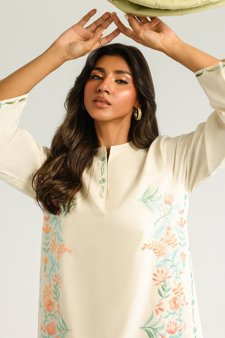 Pret Essentials by Sahar Womens RTW Embroidered Cambric 2 Piece Suit Opaline Flora - Casual Collection