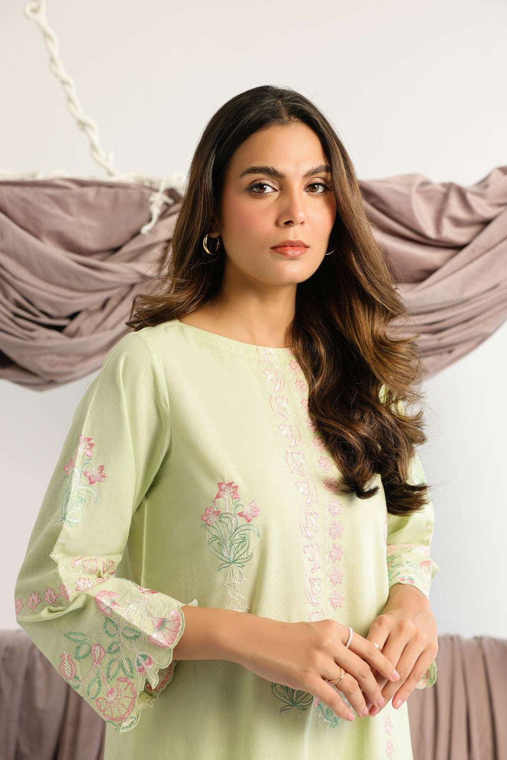 Pret Essentials by Sahar Womens RTW Embroidered Cambric 2 Piece Suit Willow meadow - Casual Collection