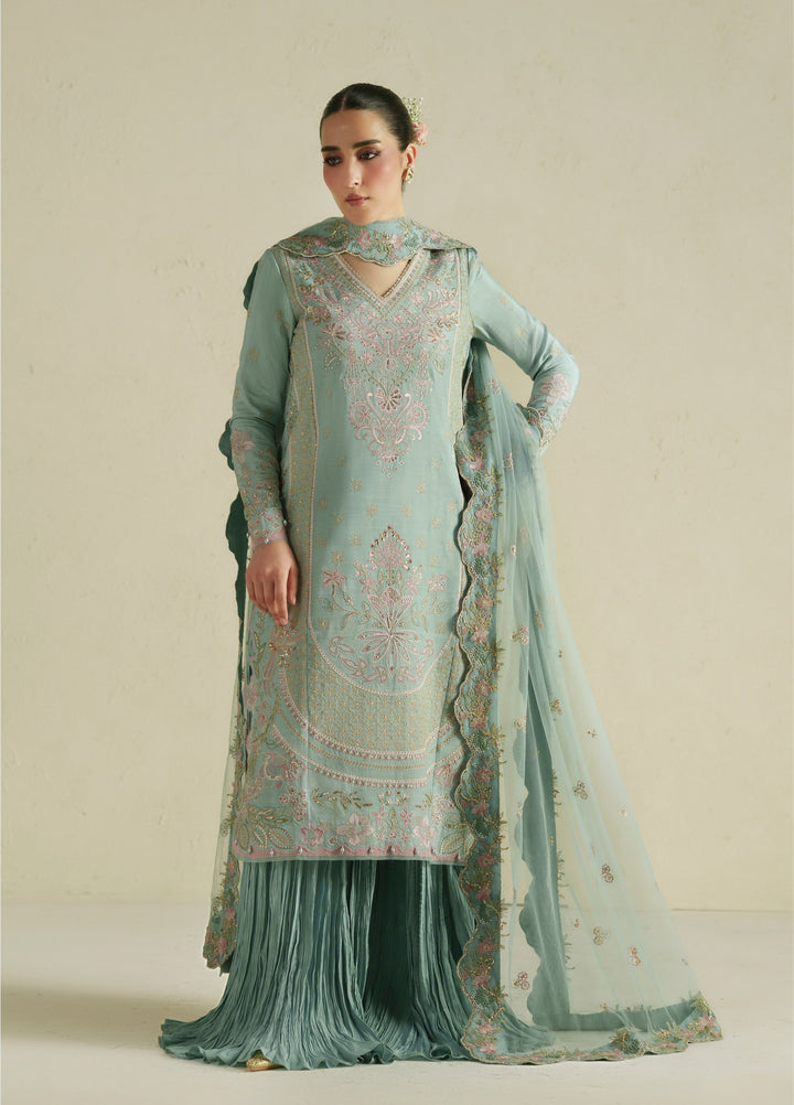 Vera Unstitched Embroidered Raw Silk 3 Piece Suit VR26URF Meena Powder Blue - Festive Collection