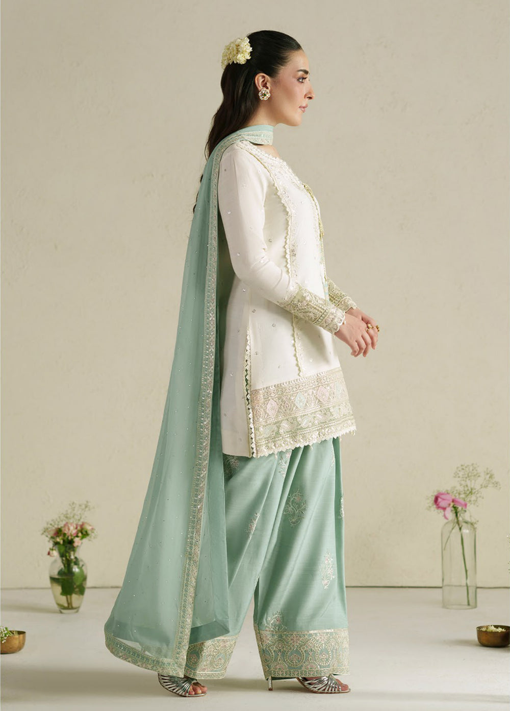 Vera Unstitched Embroidered Raw Silk 3 Piece Suit VR26URF Aab Ivory - Festive Collection
