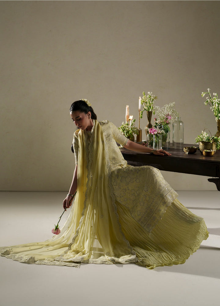 Vera Unstitched Embroidered Raw Silk 3 Piece Suit VR26URF Gulab Butter Yellow - Festive Collection
