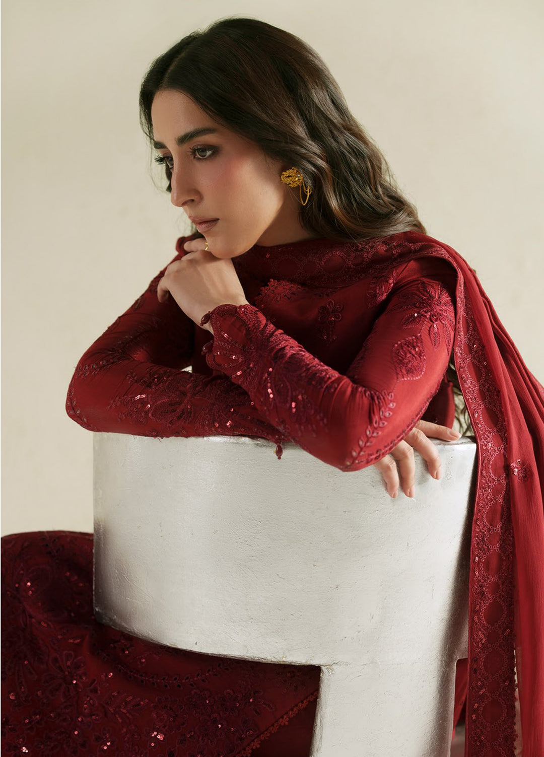 Vera Unstitched Embroidered Raw Silk 3 Piece Suit VR26URF Laal Crimson - Festive Collection