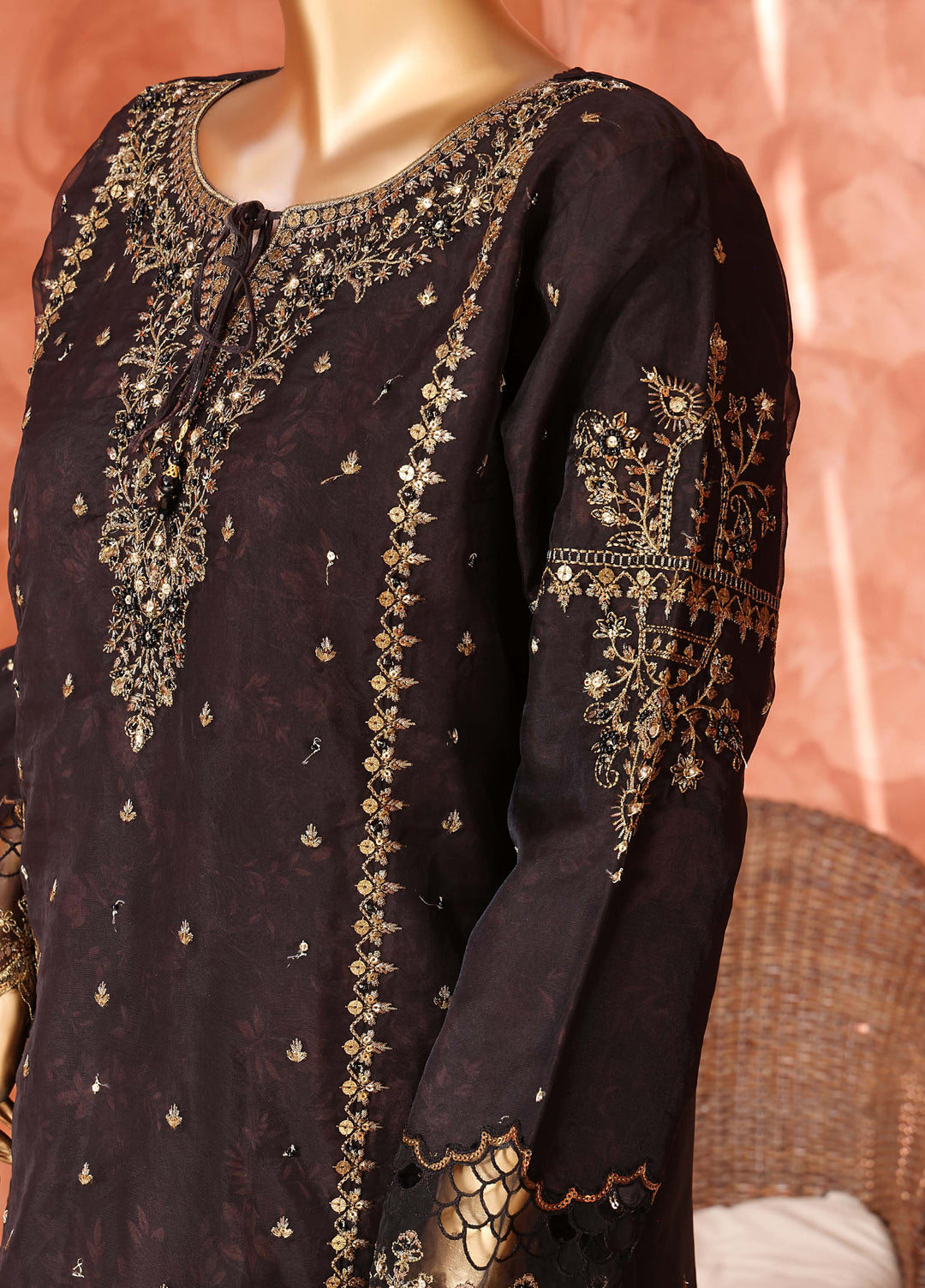 Shaahkaar by HZ Textiles RTW Embroidered Organza 3 Piece Suit HZ26PSO HZK-242 Black - Festive Collection