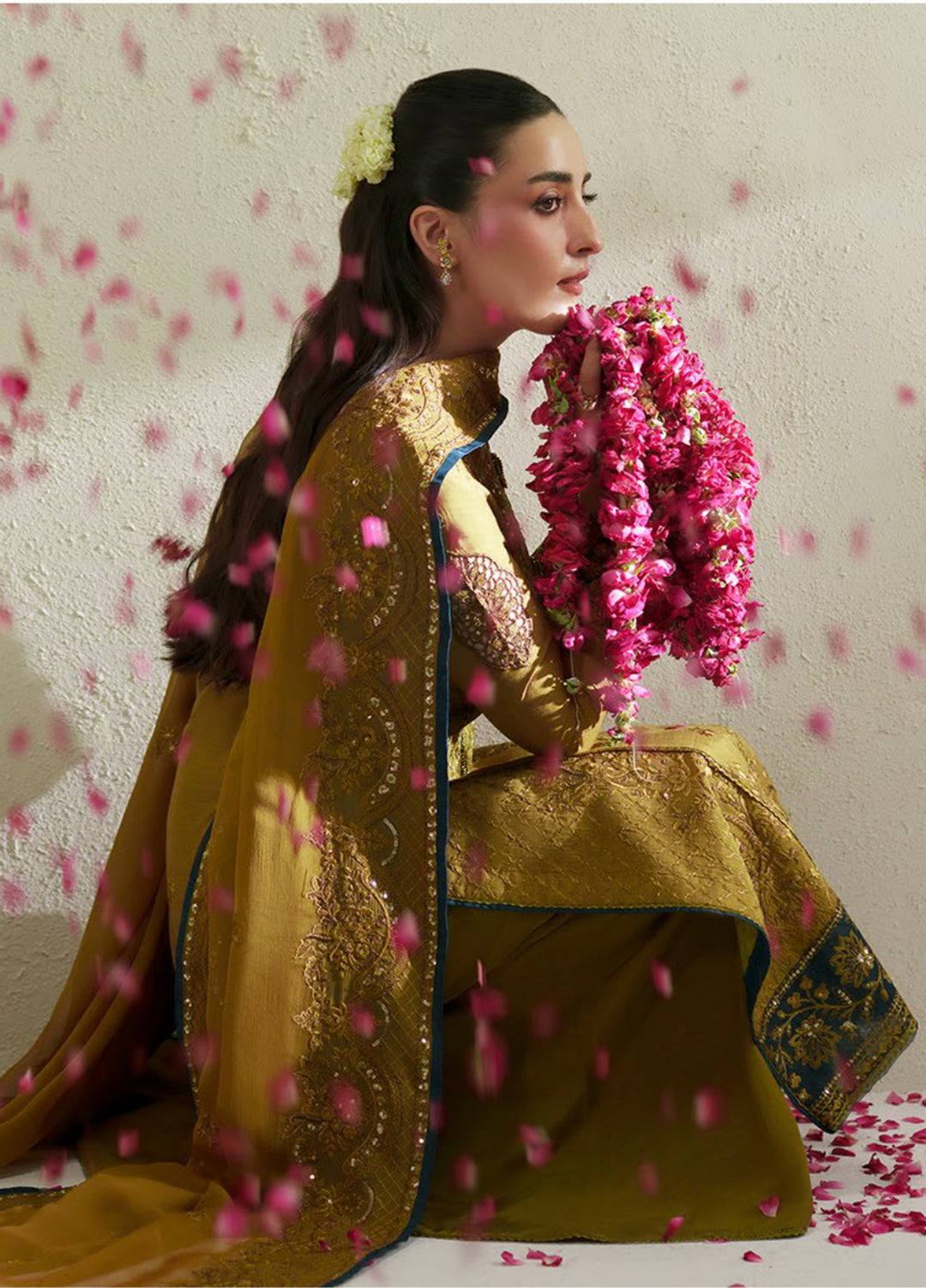 Vera Unstitched Embroidered Raw Silk 3 Piece Suit VR26URF Kundan Antique Gold - Festive Collection