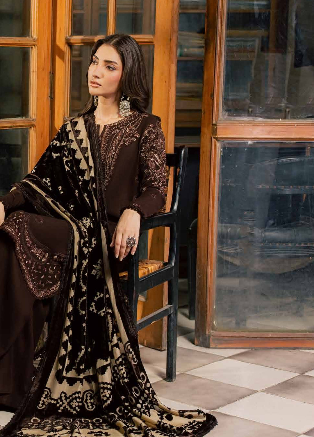 Nureh Exclusive Unstitched Leather Peach with Shawl 3 Piece Suit NU26UEP NE-285 - Festive Collection