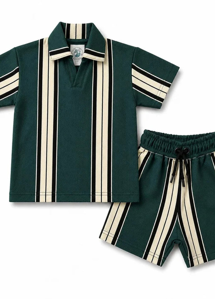 BabyCo Kids RTW Printed Cotton Co-Ord Sets Suit Riviera Stripes Forest Green - Casual Collection