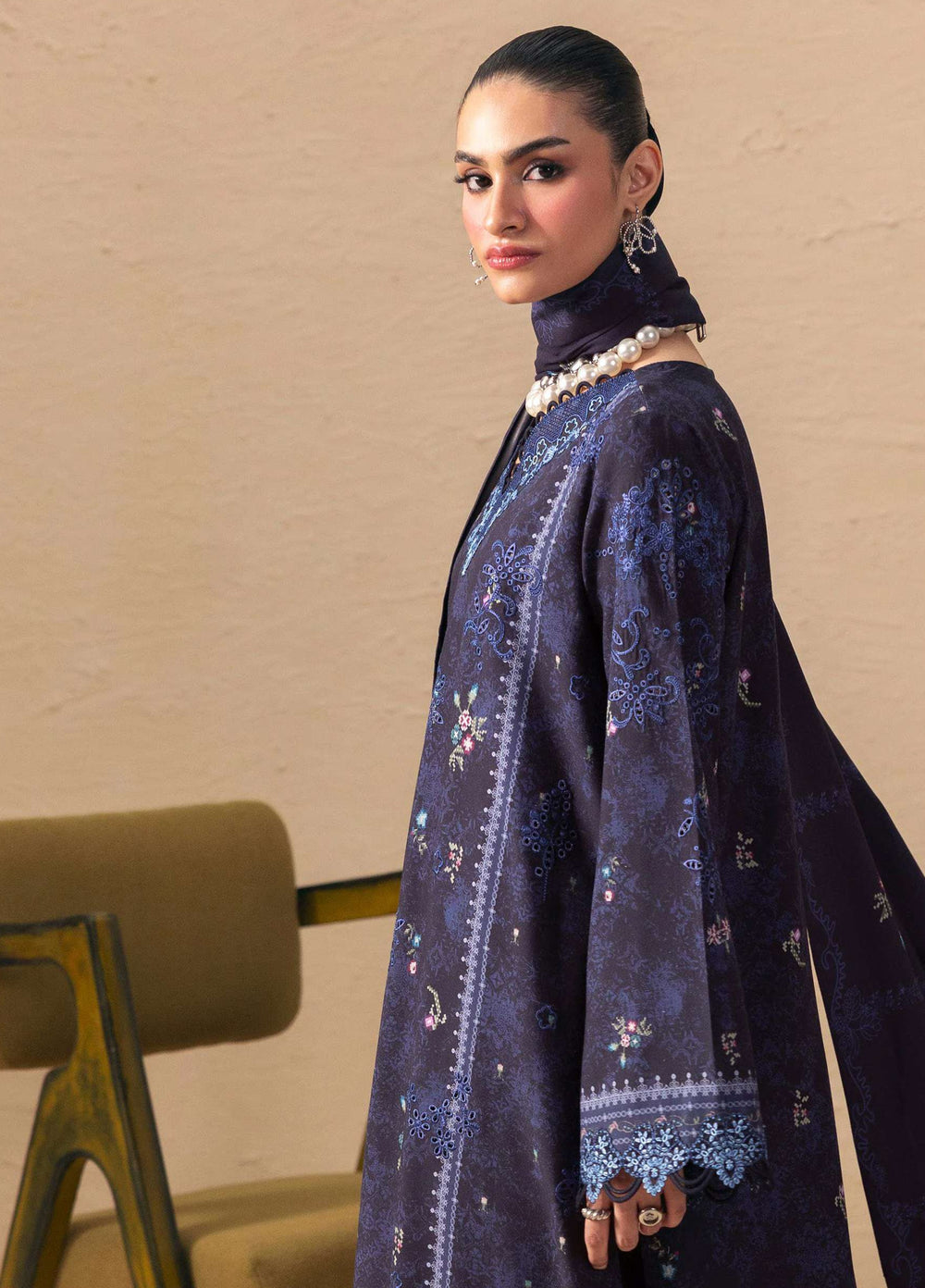 Q prints by Qalamkar Unstitched Embroidered Slub Linen 3 Piece Suit QLK26ULQ Noreen QPW-08A - Winter Collection