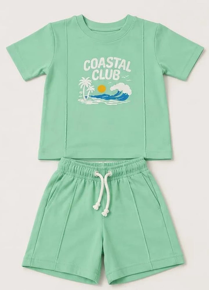 Lambkin Kids RTW Printed Cotton 2 Piece Suit Coastal Tee N Shorts Set - Casual Collection