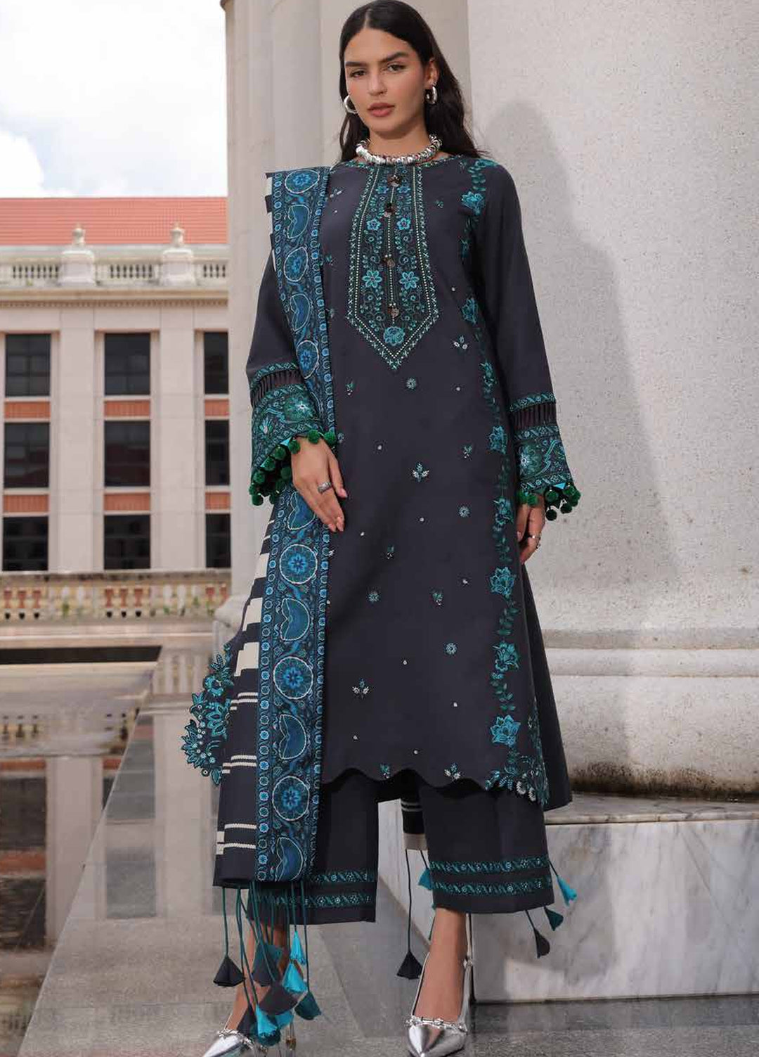 Poshima by Charizma Unstitched Embroidered Leather Peach 3 Piece Suit CHR26UPL PSW6-19 - Winter Collection
