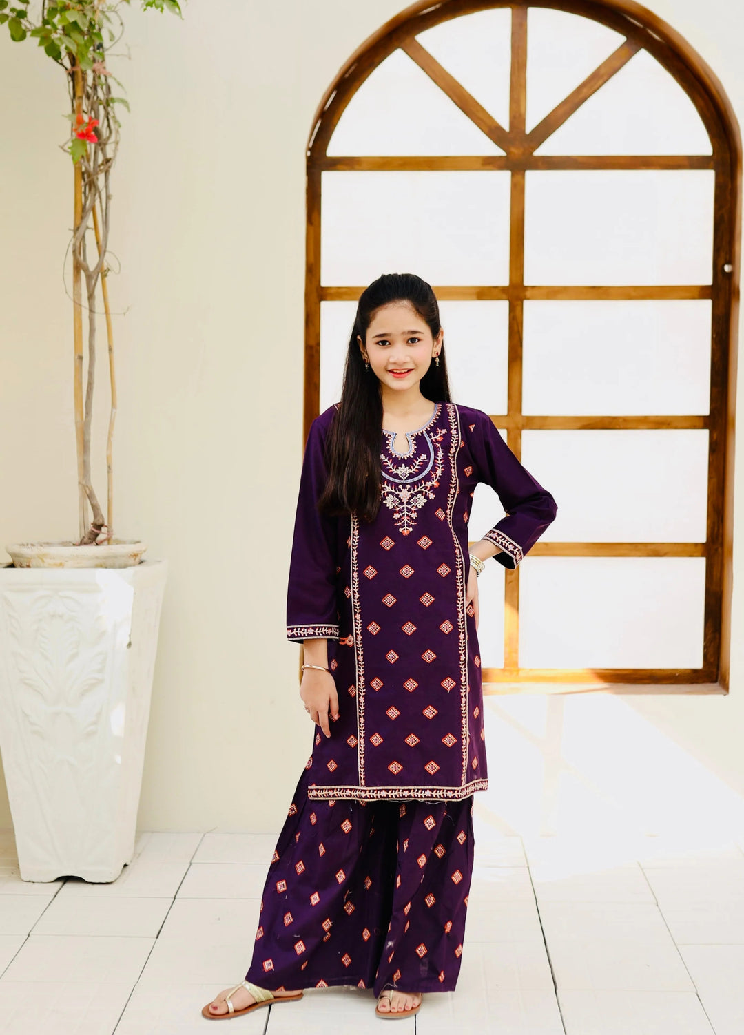 Khanak Girls RTW Embroidered Cotton 2 Piece Suit KST-115 - Casual Collection