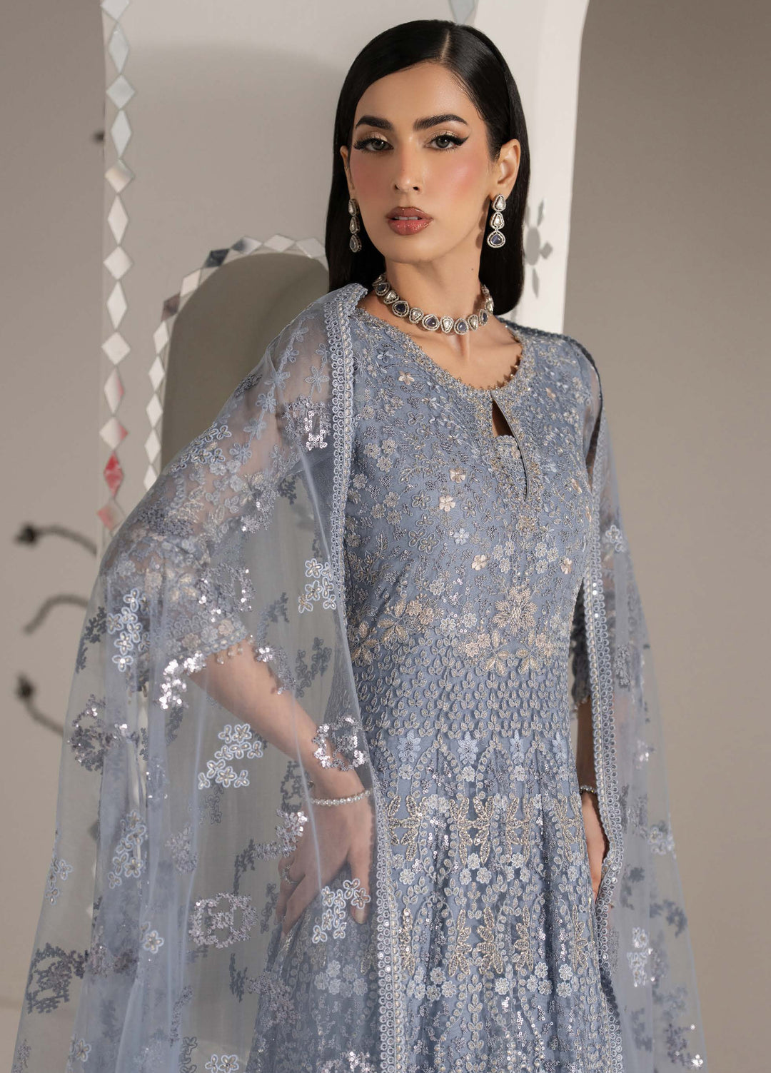 Shehnai by Lavish Premium Unstitched Embroidered Organza 3 Piece Suit LVP26USO SH-04 AAB-E-NEEL - Wedding Collection