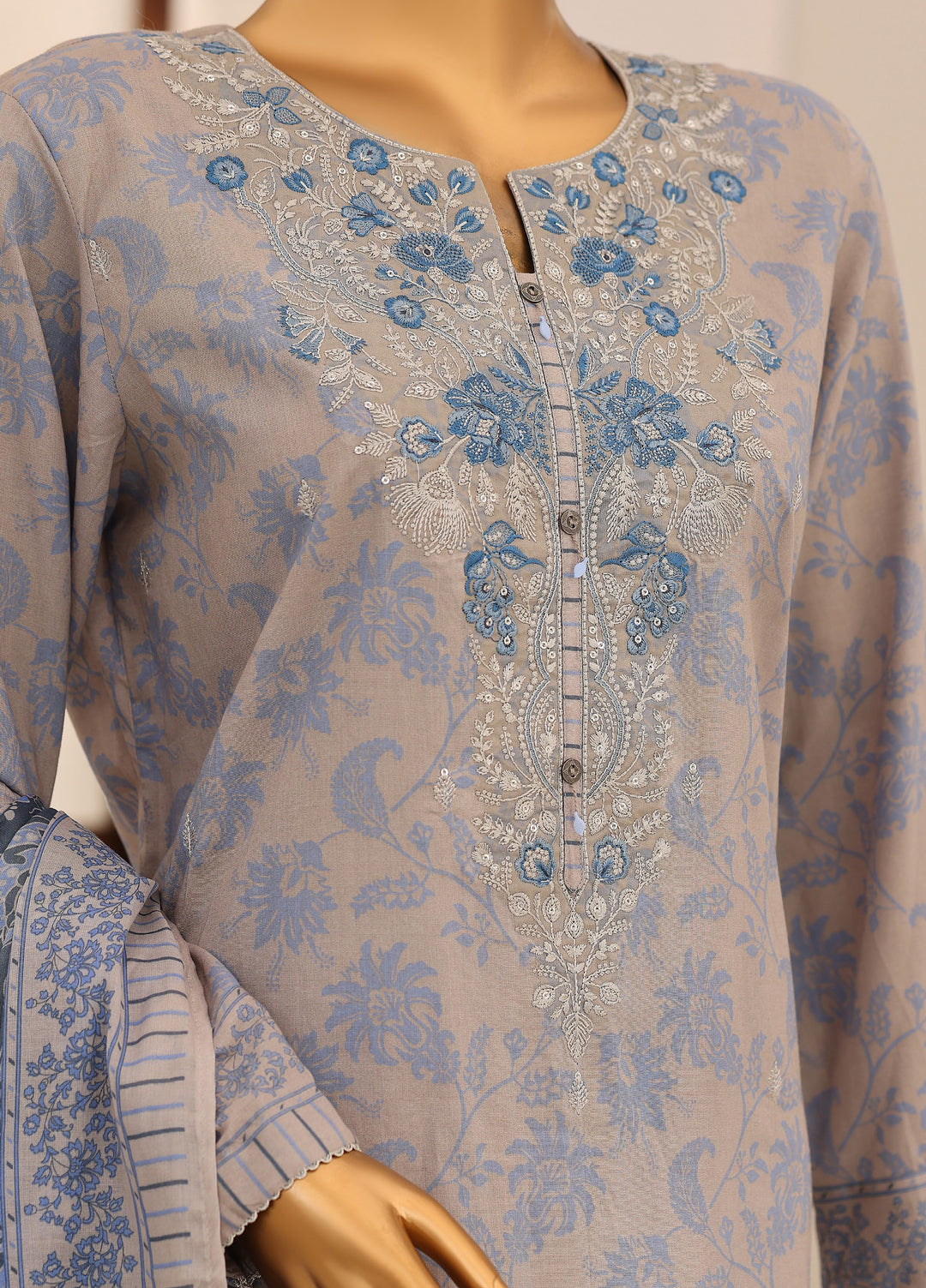 Identic by HZ Textiles Unstitched Embroidered Cotton 3 Piece Suit HZ26UCI PDW 3329-F - Casual Collection