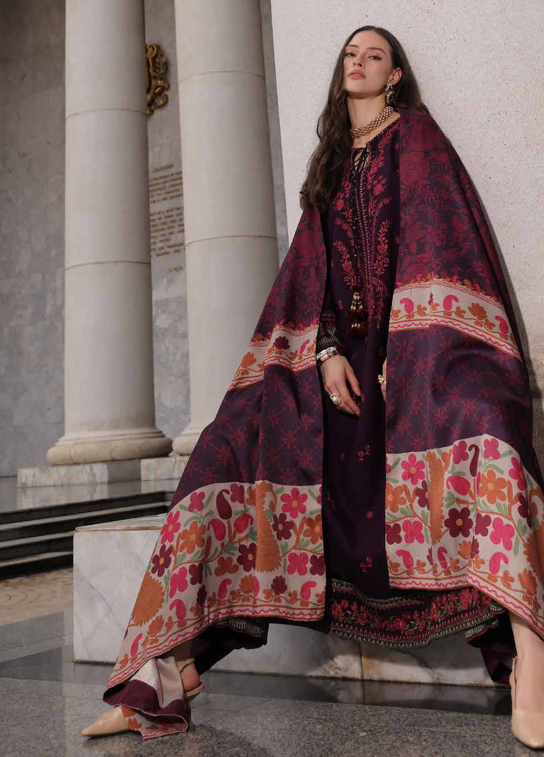 Poshima by Charizma Unstitched Embroidered Leather Peach 3 Piece Suit CHR26UPL PSW6-25 - Winter Collection