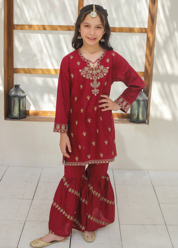 Khanak Girls RTW Embroidered Cotton 2 Piece Suit KST-145 - Festive Collection