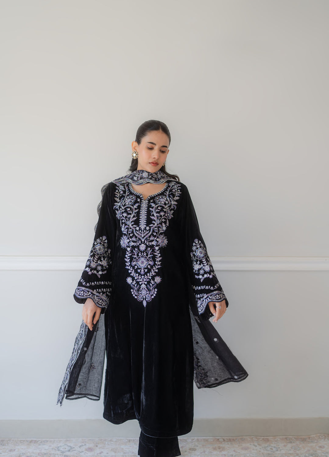 Atelier Velours by Rashid Textiles RTW Embroidered Velvet 3 Piece Suit RT26RAV Noir - Festive Collection