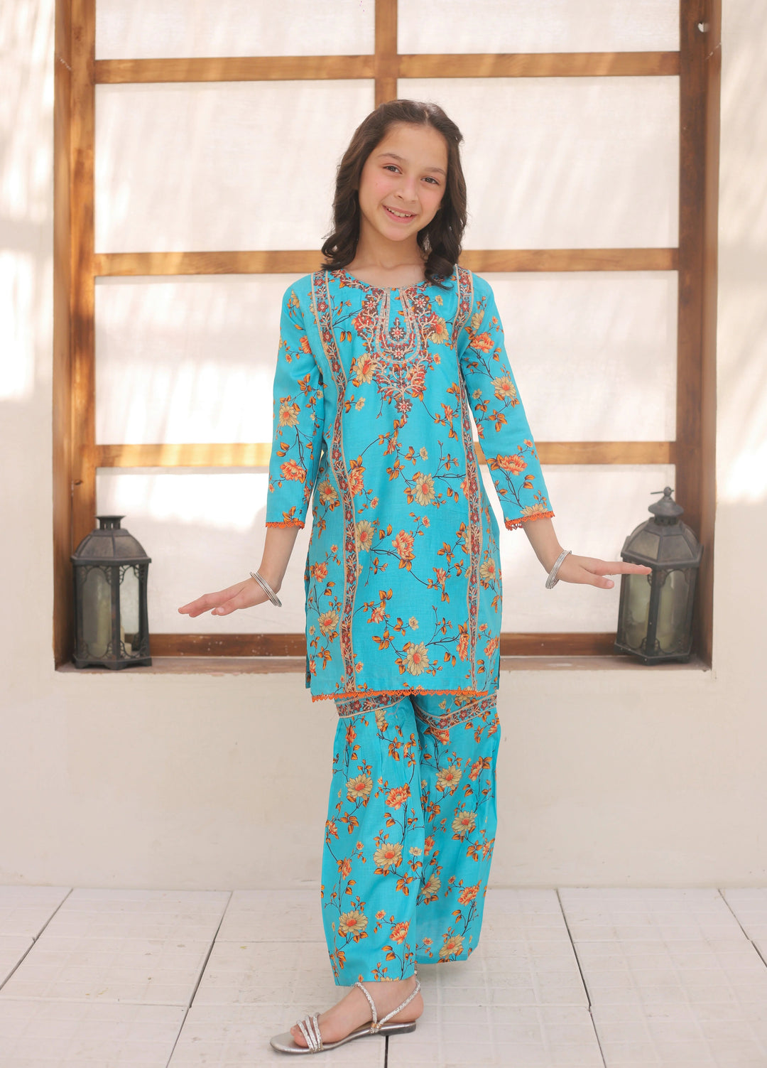Khanak Girls RTW Embroidered Cotton 2 Piece Suit KST-149 - Casual Collection