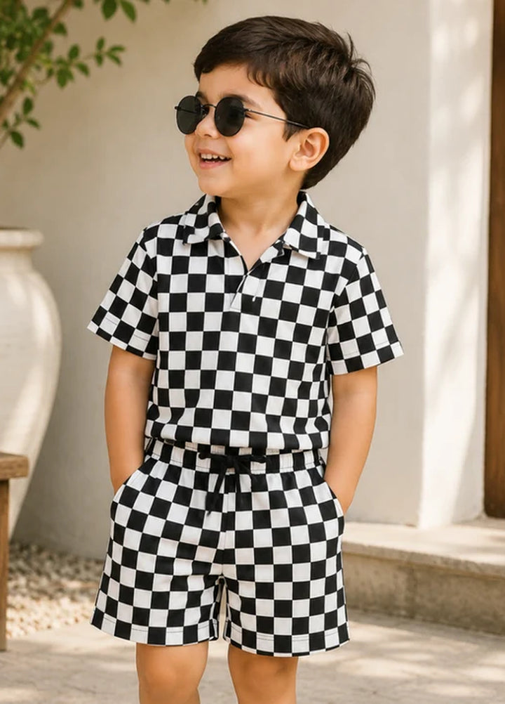 BabyCo Kids RTW Printed Cotton Co-Ord Sets Suit Chess Club Resort - Casual Collection