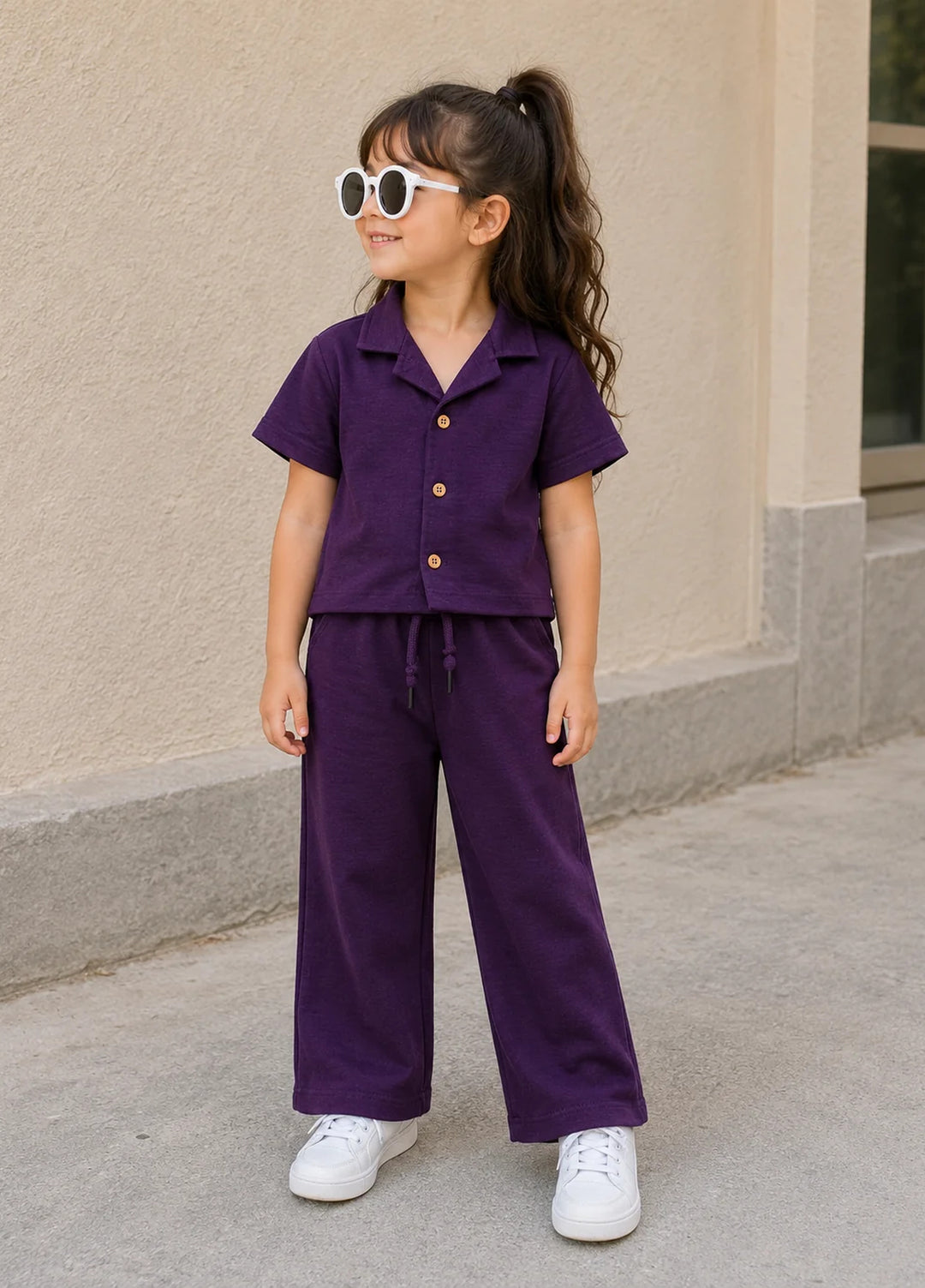 BabyCo Kids RTW Solids Cotton Co-Ord Sets Suit Royal Plum - Casual Collection