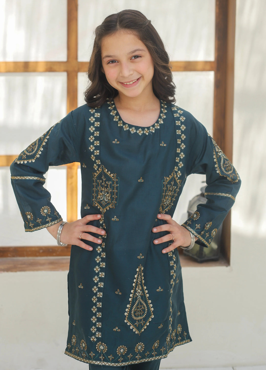 Khanak Girls RTW Embroidered Cotton 2 Piece Suit KST-143 - Casual Collection
