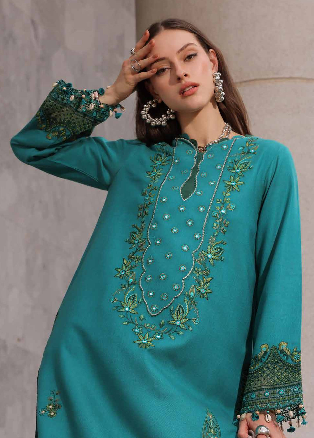 Poshima by Charizma Unstitched Embroidered Leather Peach 3 Piece Suit CHR26UPL PSW6-21 - Winter Collection