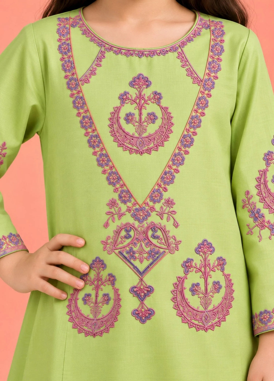 Khanak Girls RTW Embroidered Cotton 2 Piece Suit KST-216 - Casual Collection