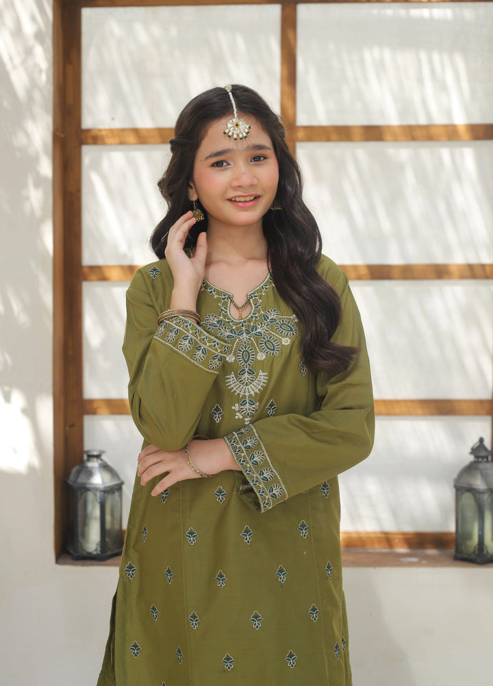Khanak Girls RTW Embroidered Cotton 2 Piece Suit KST-146 - Casual Collection