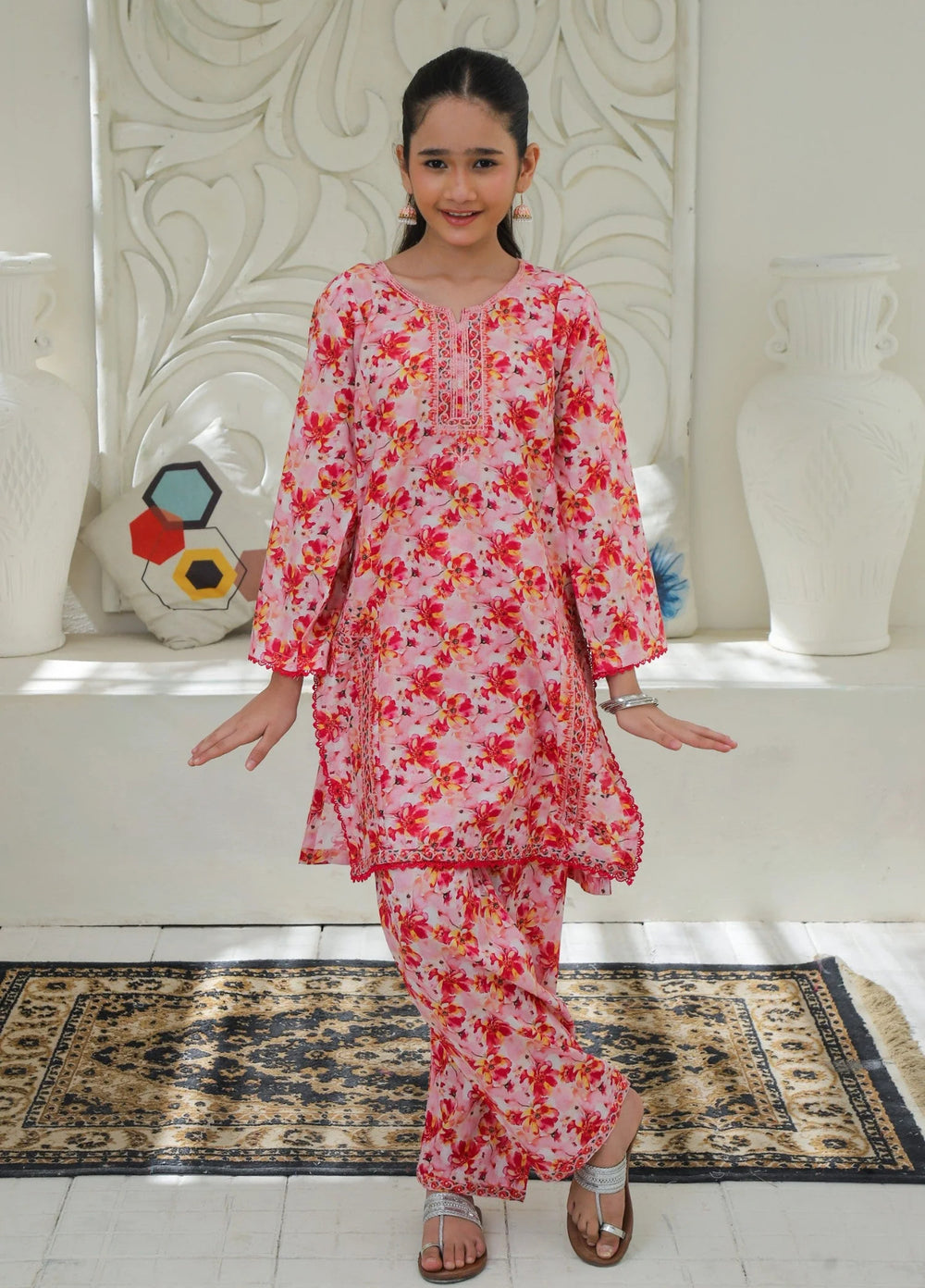 Khanak Girls RTW Embroidered Cotton 2 Piece Suit KST-200 - Casual Collection
