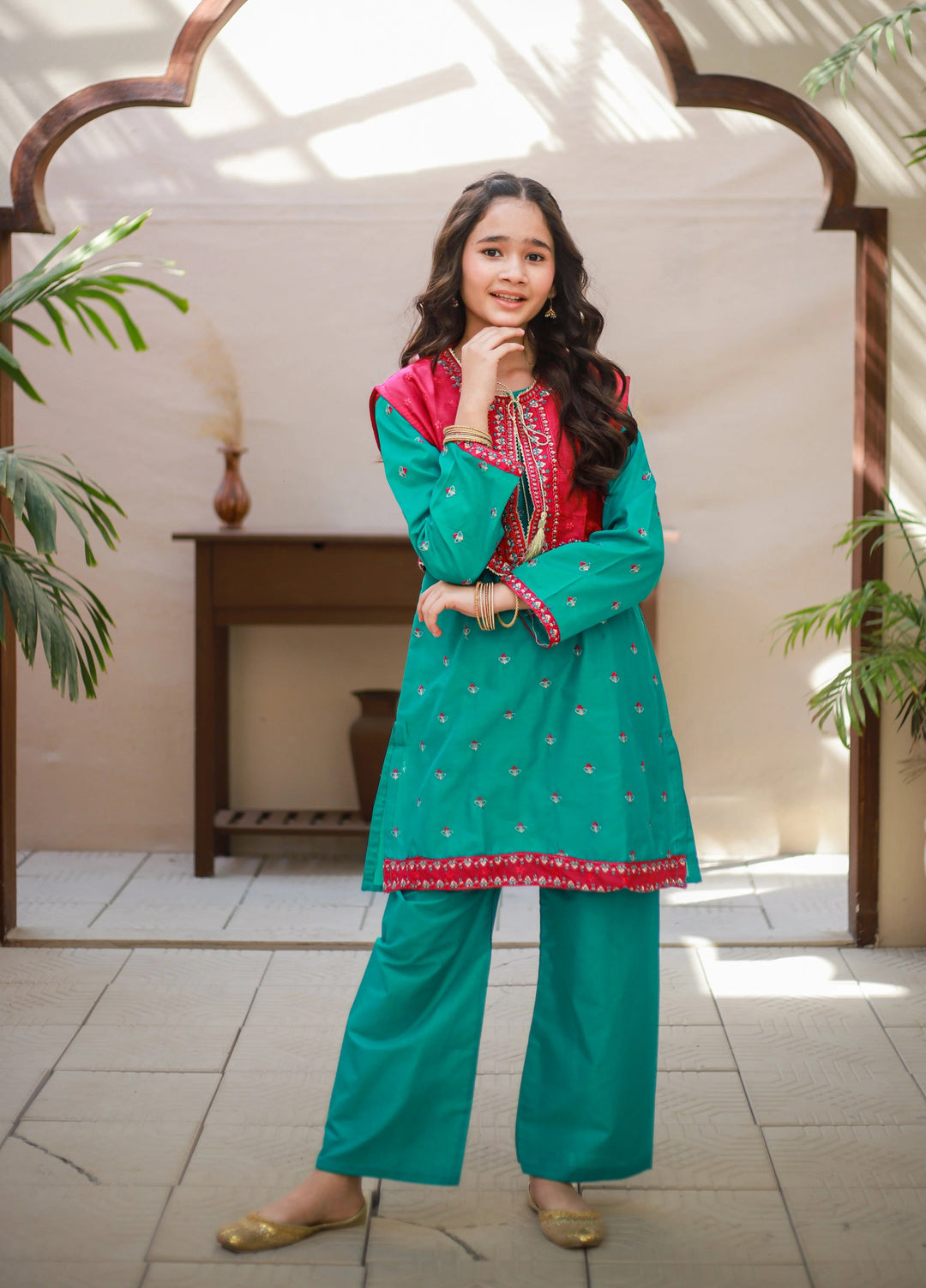 Khanak Girls RTW Embroidered Cotton 2 Piece Suit KST-163 - Casual Collection