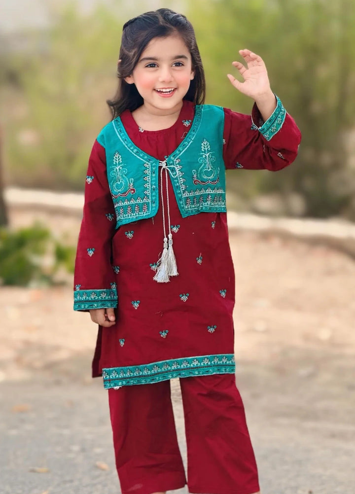 Khanak Girls RTW Embroidered Cotton 2 Piece Suit KST-155 - Casual Collection