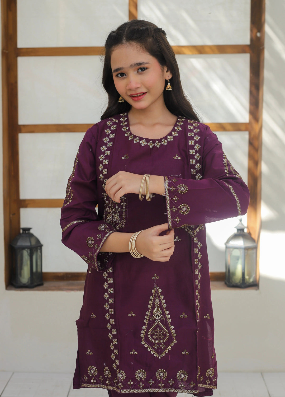 Khanak Girls RTW Embroidered Cotton 2 Piece Suit KST-142 - Casual Collection