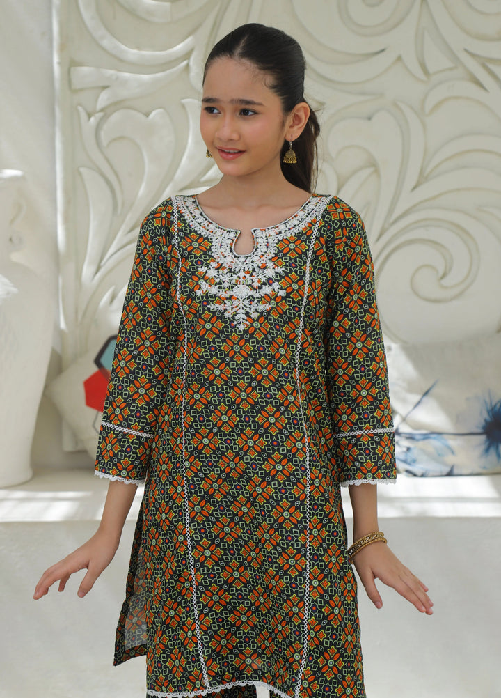 Khanak Girls RTW Embroidered Cotton 2 Piece Suit KST-197 - Casual Collection