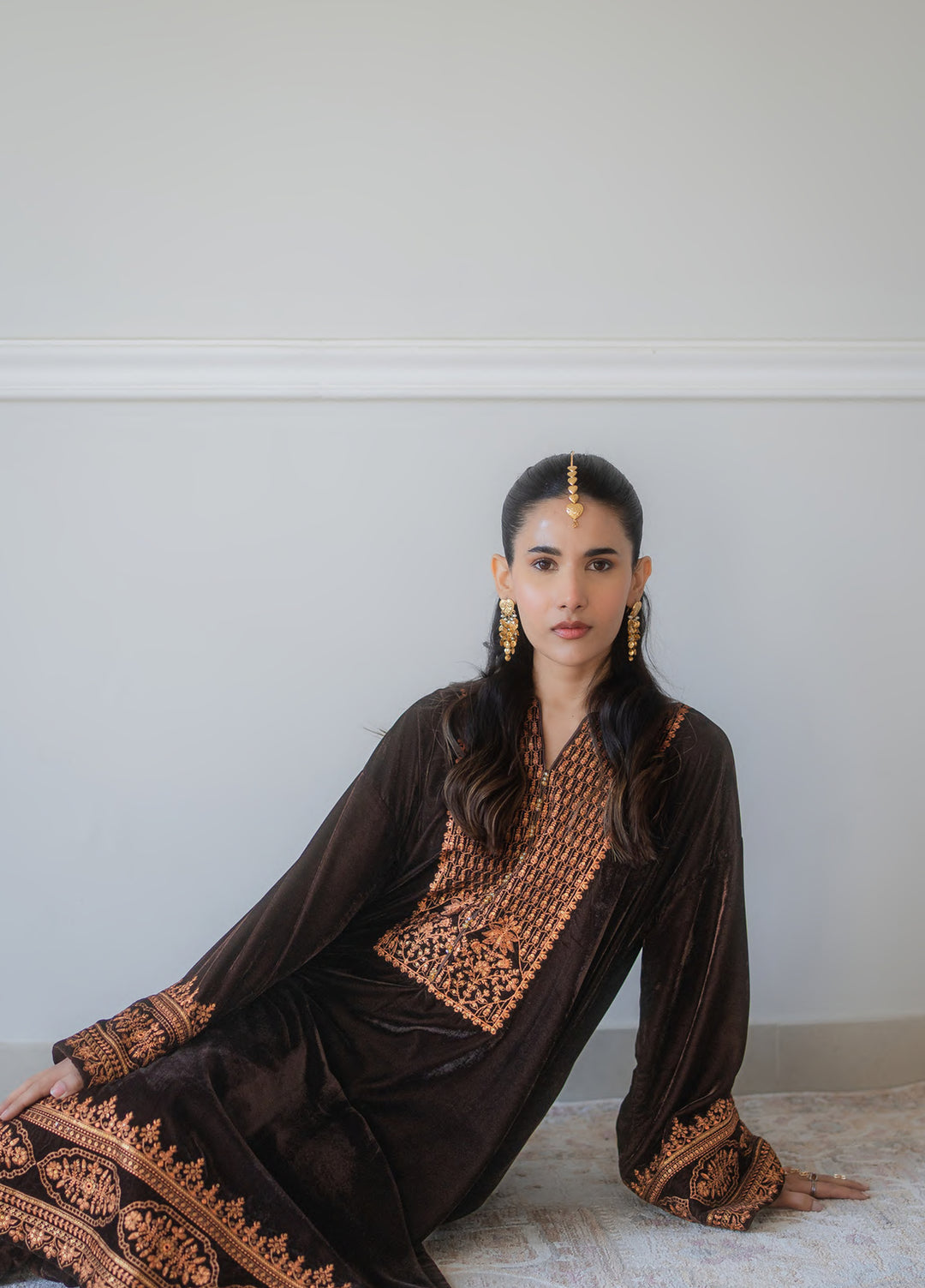 Atelier Velours by Rashid Textiles RTW Embroidered Velvet 3 Piece Suit RT26RAV Cocoa - Festive Collection
