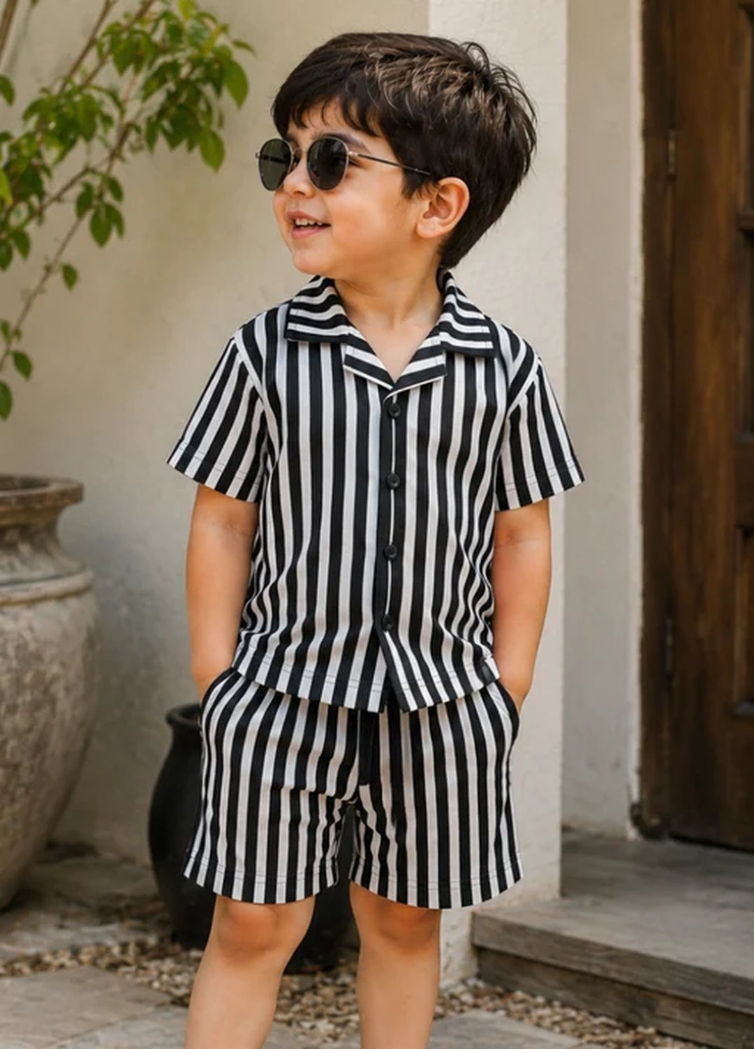 BabyCo Kids RTW Printed Cotton Co-Ord Sets Suit Monochrome Stripe Resort - Casual Collection